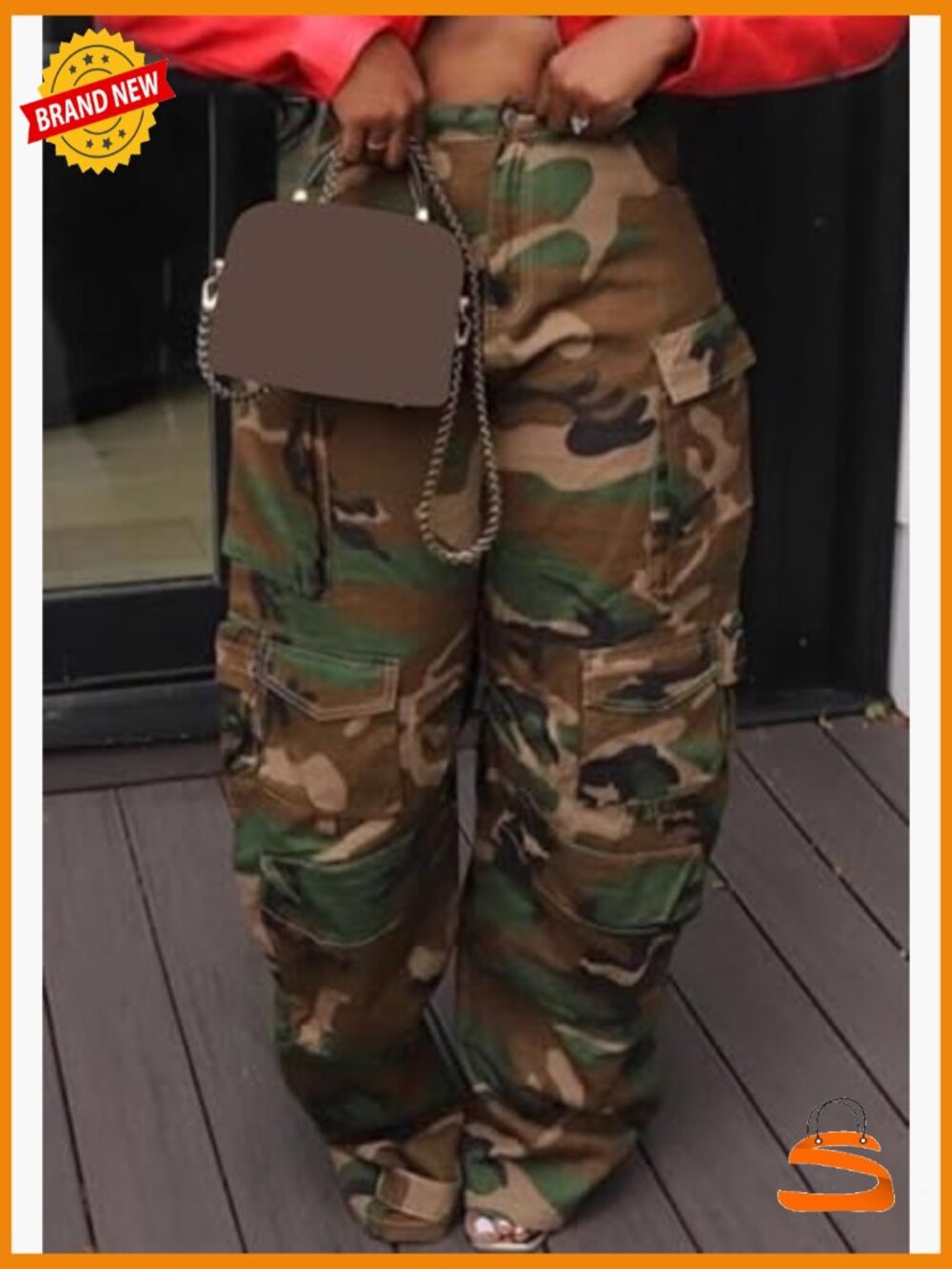 High Waisted Wide Leg Cargo Pants with Pockets, Lightweight Polyester Blend - Picture 2 of 7